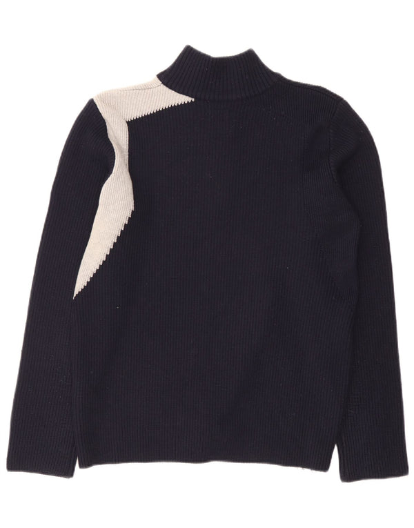 Murphy & Nye Mens Zip Neck Jumper Sweater Small Navy Blue Colourblock Wool