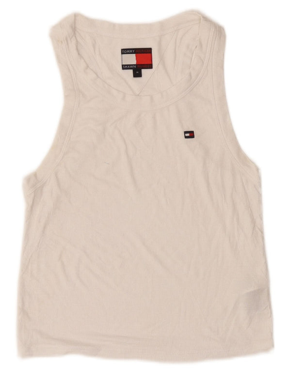 Tommy Hilfiger Damen Crop Vest Top UK 12 Medium Weiß Modal