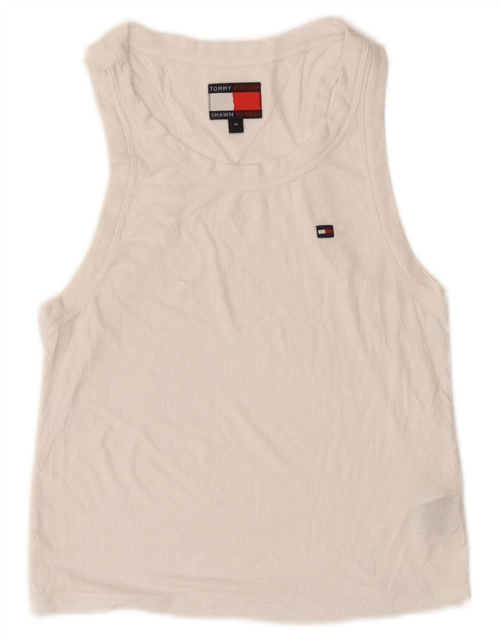 Tommy Hilfiger Damen Crop Vest Top UK 12 Medium Weiß Modal