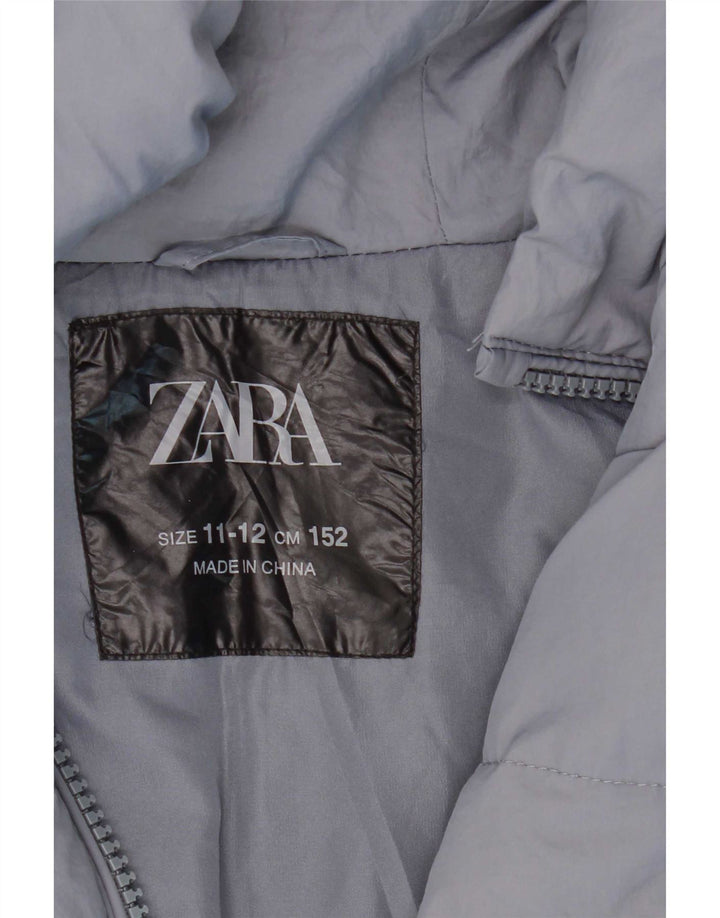 Zara Wattierte Jacke mit Kapuze für Mädchen, 11–12 Jahre, blaues Polyamid