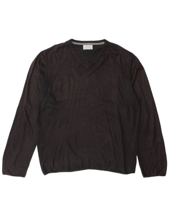 Marks & Spencer Herren-Pullover mit V-Ausschnitt, groß, Acryl, Schwarz
