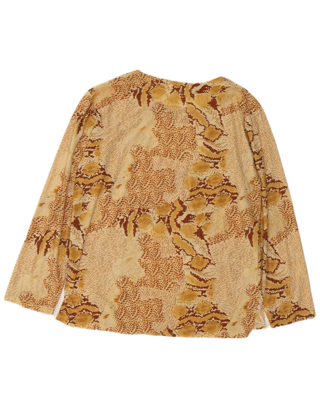 VINTAGE Damen Langarmbluse Top UK 18 XL Beige Animal Print Baumwolle