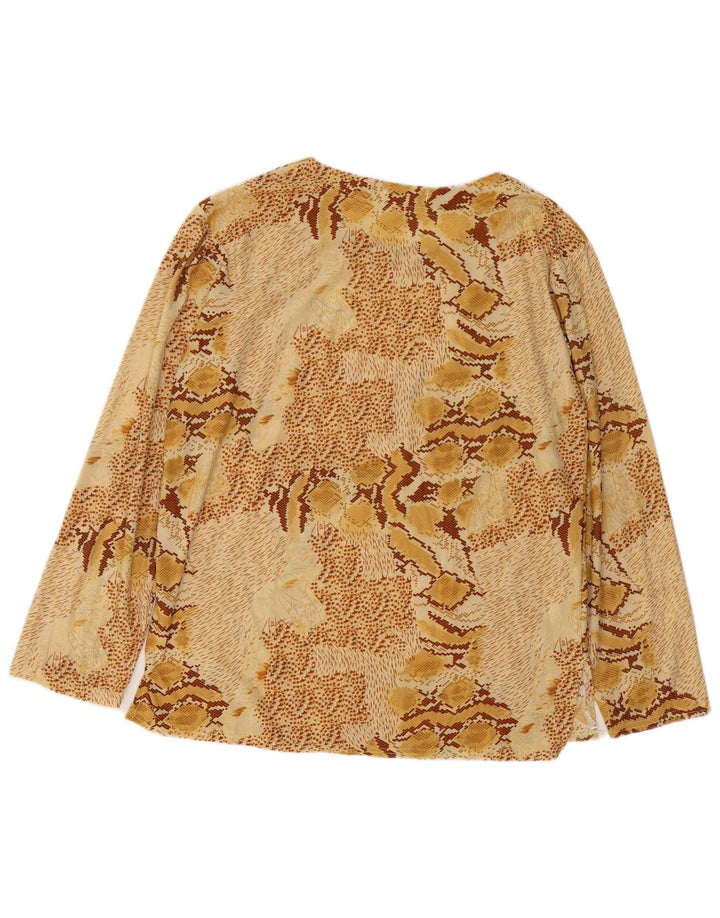 VINTAGE Damen Langarmbluse Top UK 18 XL Beige Animal Print Baumwolle