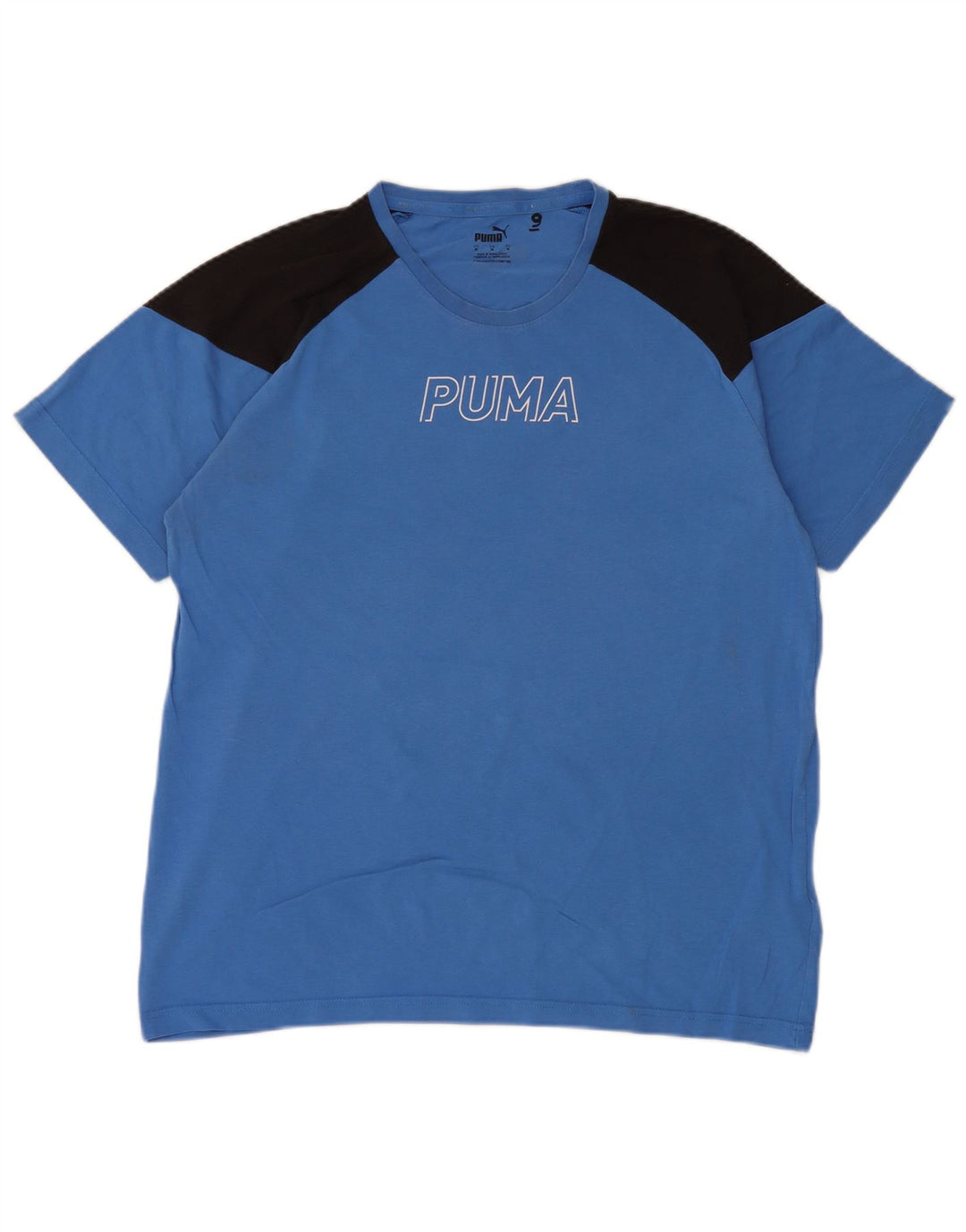 Puma Herren Grafik-T-Shirt-Oberteil aus mittelblauer Colourblock-Baumwolle