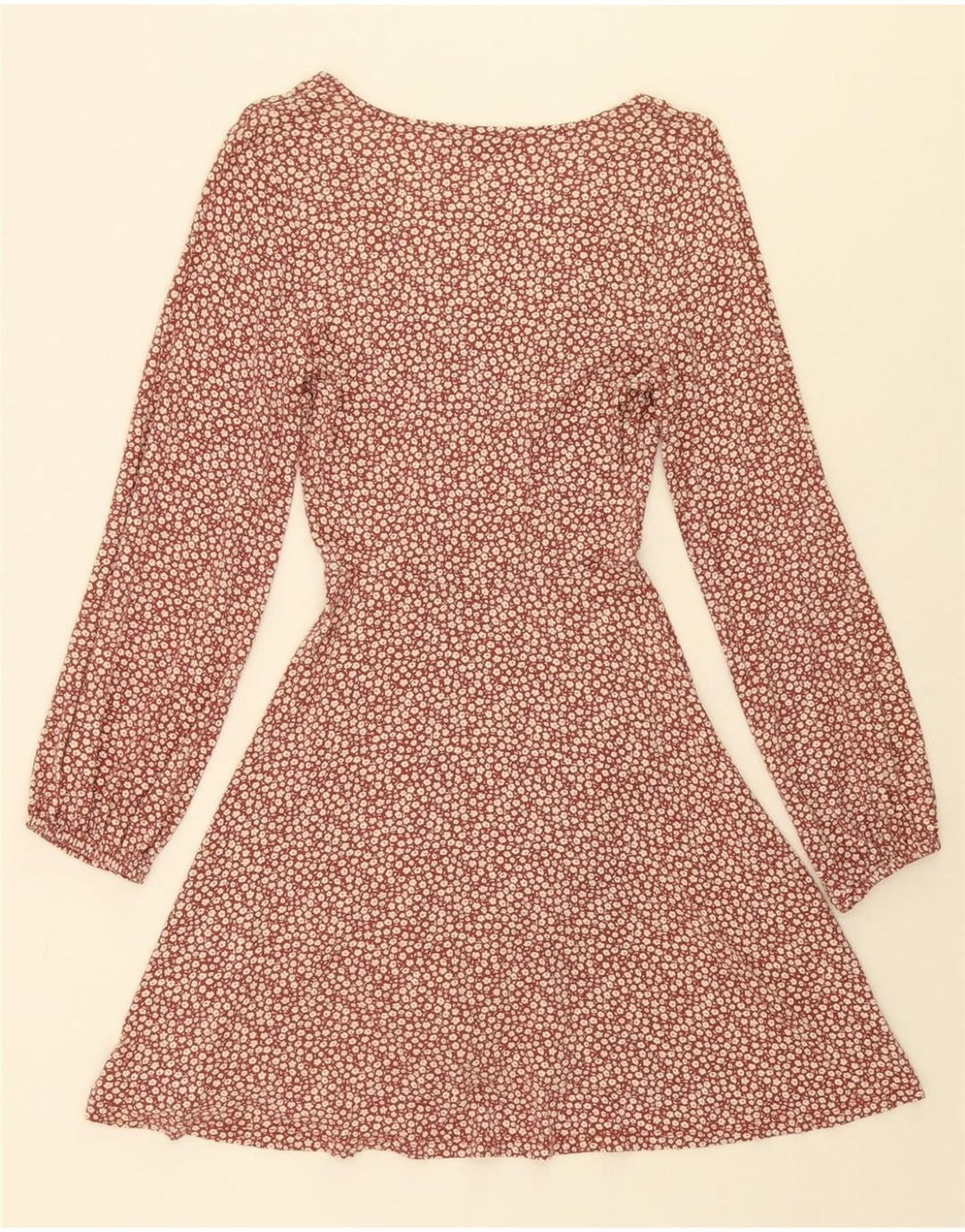 PULL & BEAR Womens Long Sleeve A-Line Dress UK 8 Small Burgundy Floral Vintage Pull & Bear and Second-Hand Pull & Bear from Messina Hembry 