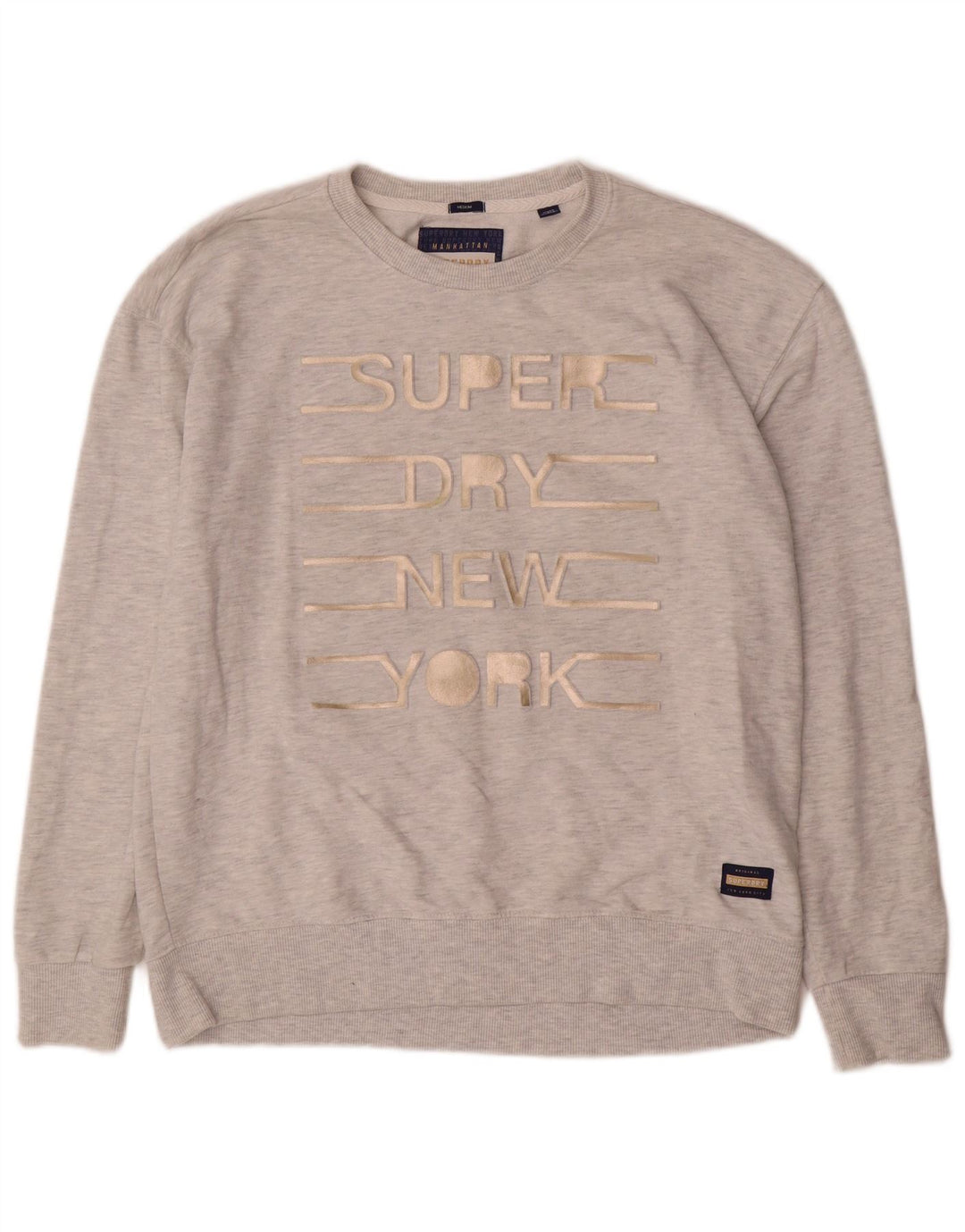 Superdry Grafik-Sweatshirtpullover für Damen, UK 14, mittelgrau gefleckte Baumwolle