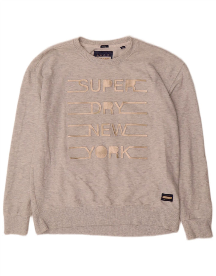 Superdry Grafik-Sweatshirtpullover für Damen, UK 14, mittelgrau gefleckte Baumwolle