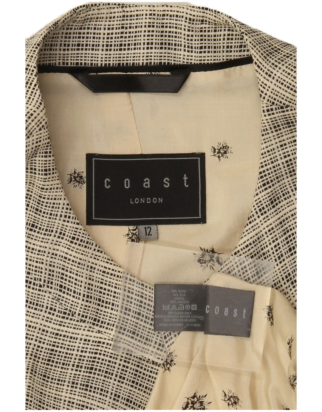 COAST Damen-Bolerojacke mit 3/4-Ärmeln, UK 12, mittelbeige, karierte Wolle