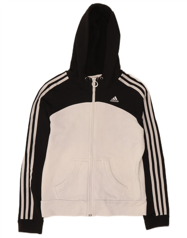Adidas Damen Zip Hoodie Pullover UK 12 Mittelschwarzes Colourblock-Polyester