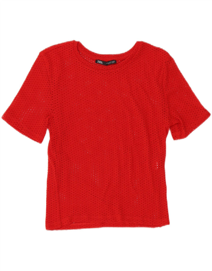 ZARA Womens Crop Crochet Cardigan Top UK 12 Medium Red Vintage Zara and Second-Hand Zara from Messina Hembry 