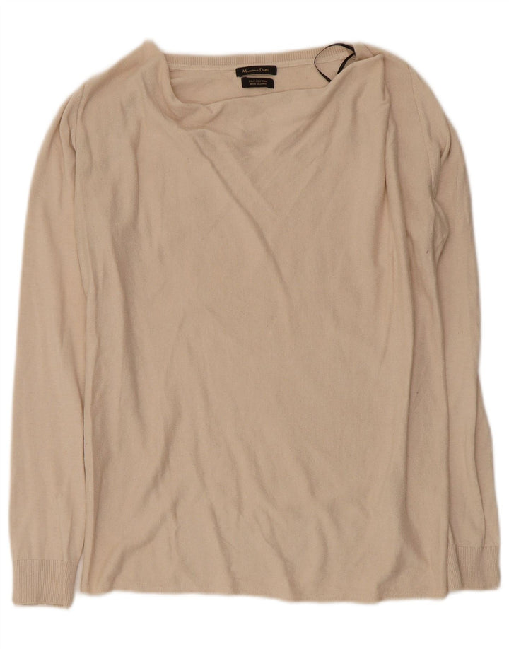 Massimo Dutti Damen-Pullover mit normaler Passform, UK 12, mittelbeige Seide