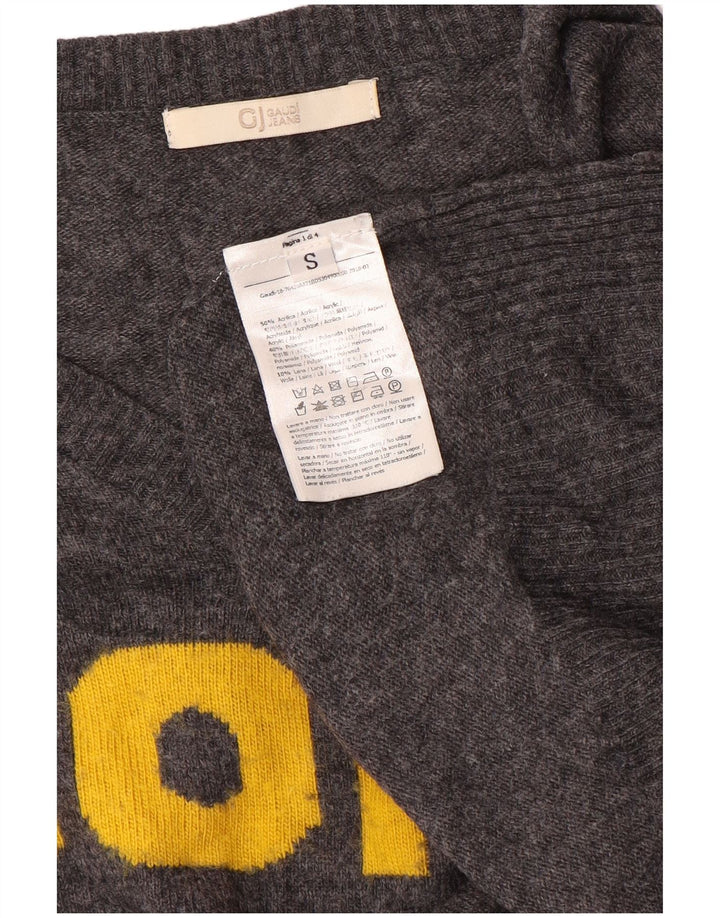 Gaudi Damen-Pullover mit Grafik, übergroß, V-Ausschnitt, Gr. 10, Größe S, Grau