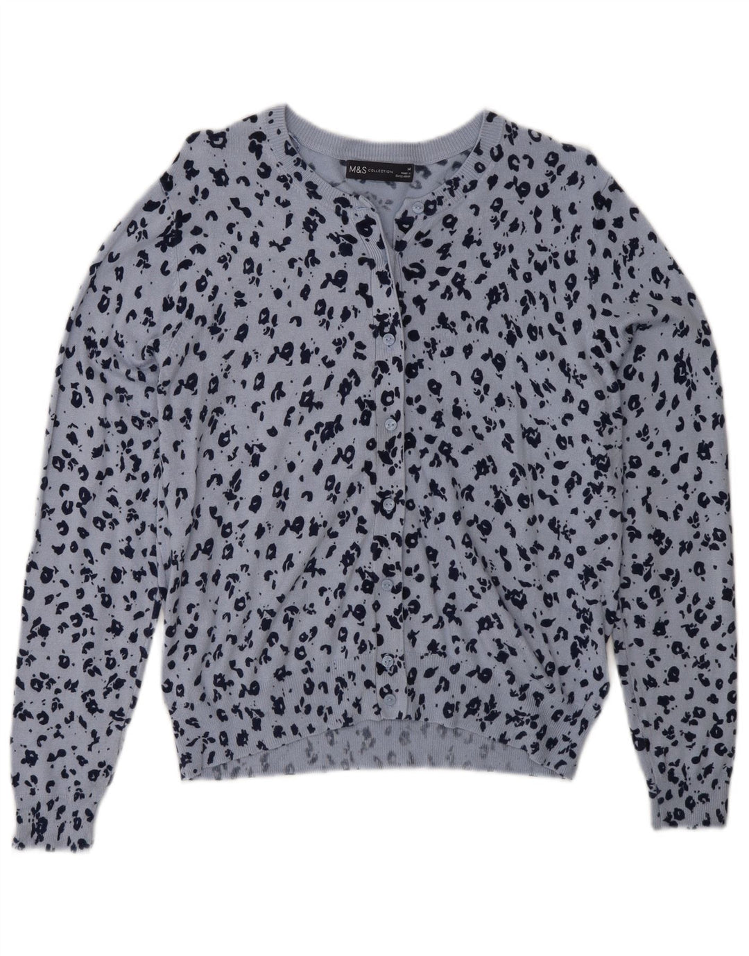 MARKS & SPENCER Damen-Cardigan-Pullover UK 14 Mittelblauer Animal-Print