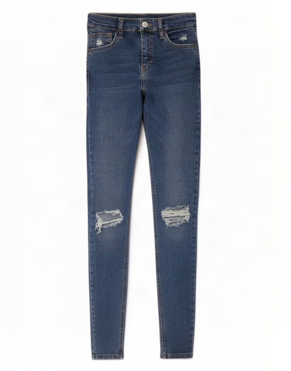 Topshop Damen Distressed Skinny Jeans W25 L29 Blaue Baumwolle