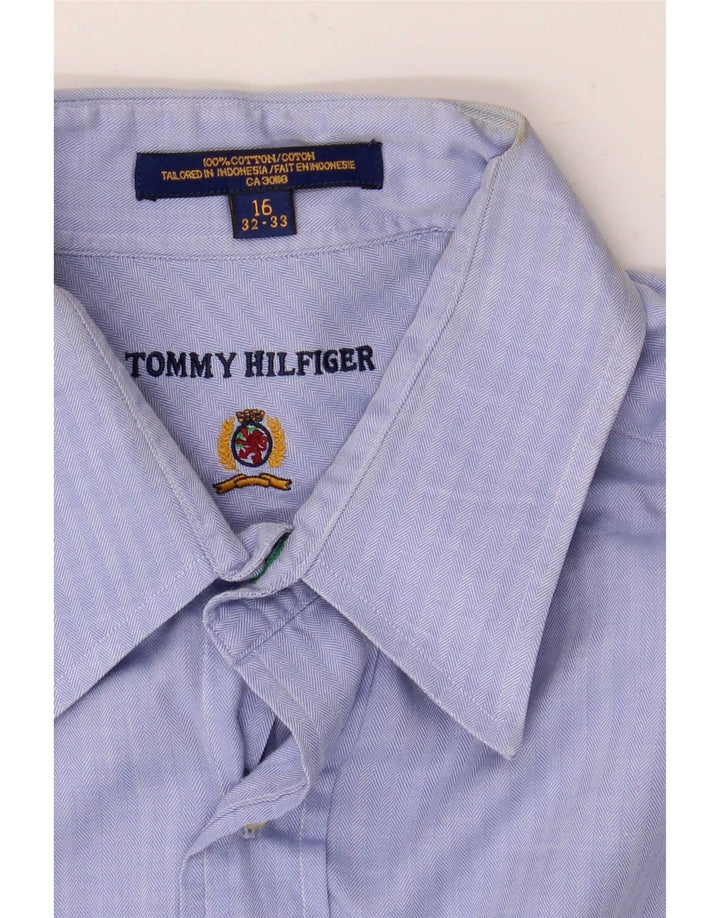 Tommy Hilfiger Herrenhemd, Größe 16, groß, blaue Herringbone-Baumwolle