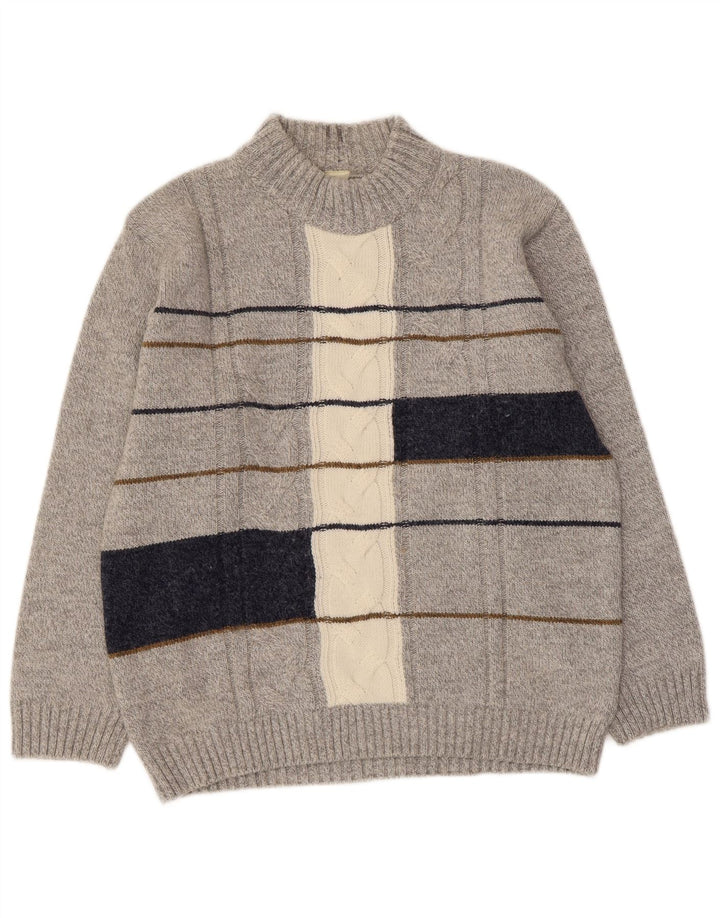 Vintage Damen Rollkragenpullover Pullover UK 16 Groß Grau Farbblock