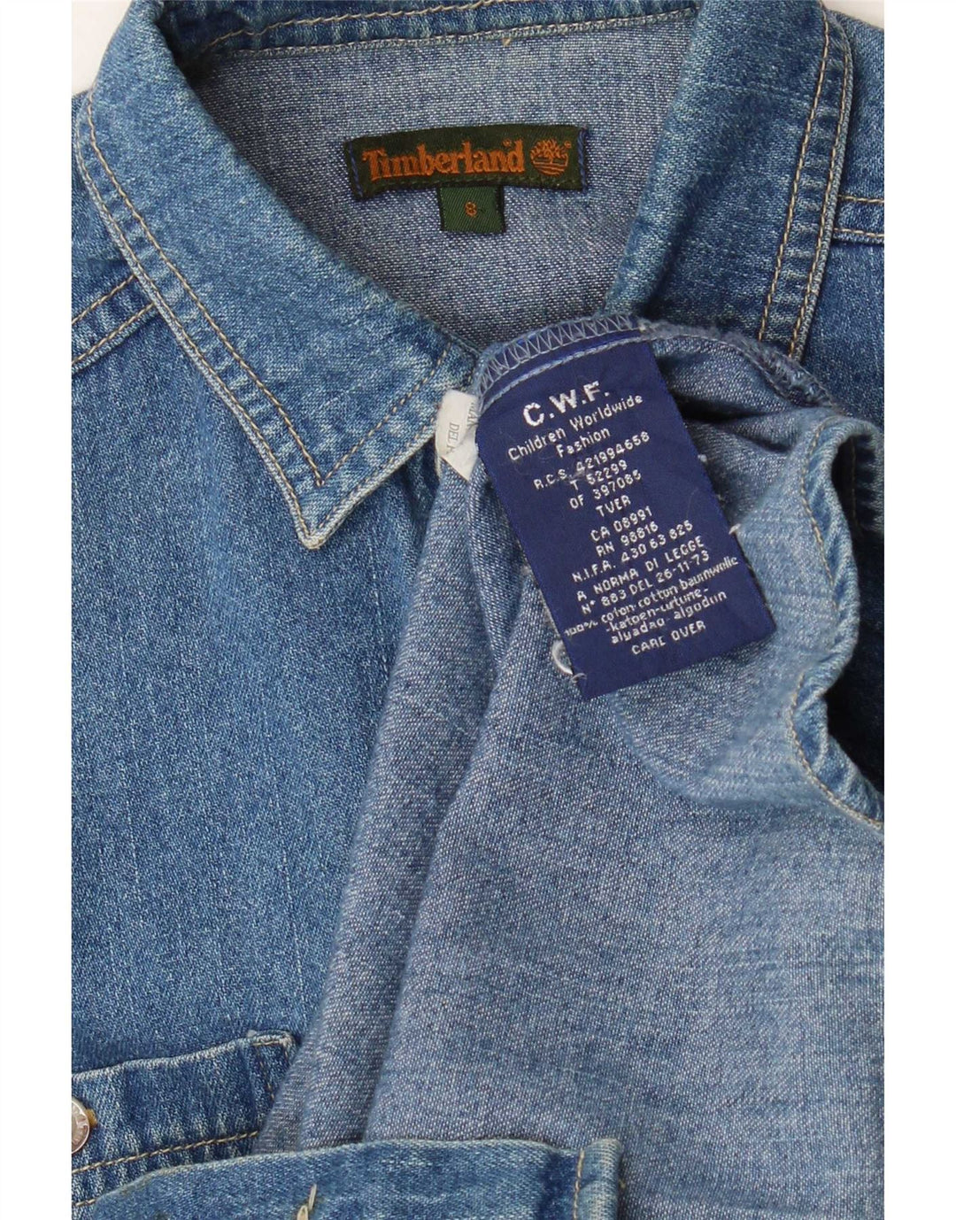 Timberland Jeanshemd für Jungen, 7–8 Jahre, blaue Baumwolle