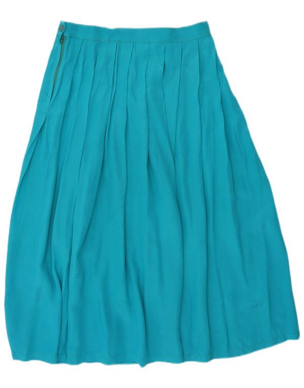 Stefanel Damen-Faltenrock mit hoher Taille, Größe 46, Größe L, W28, türkisfarbene Viskose