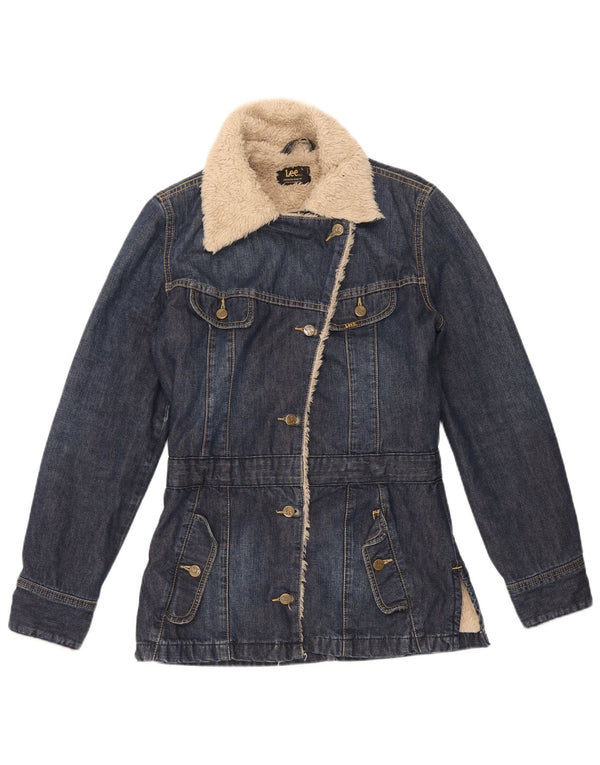 Lee Womens Denim Sherpa Jacke UK 14 Große blaue Baumwolle