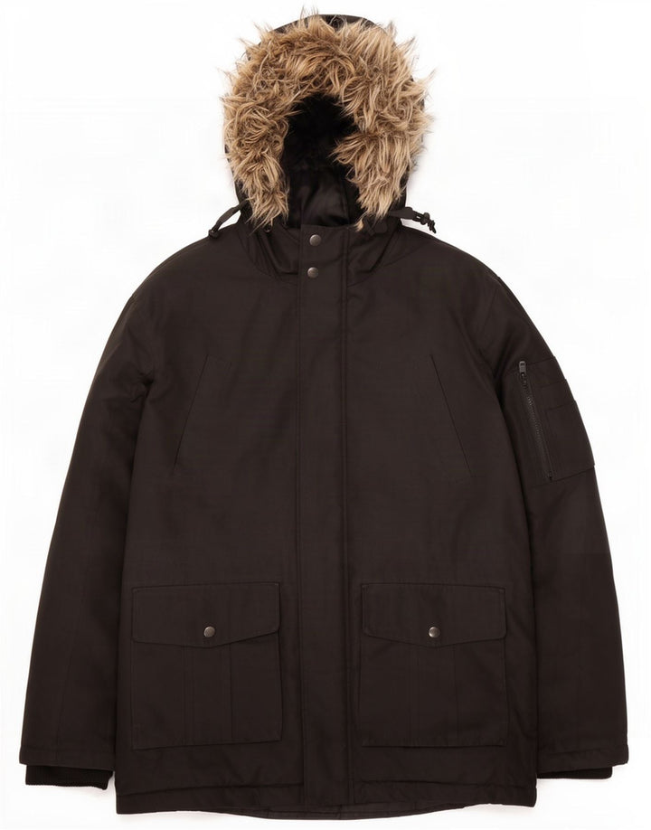 French Connection Herren-Parka mit Kapuze, gepolstert, Größe 38, mittelschwarz