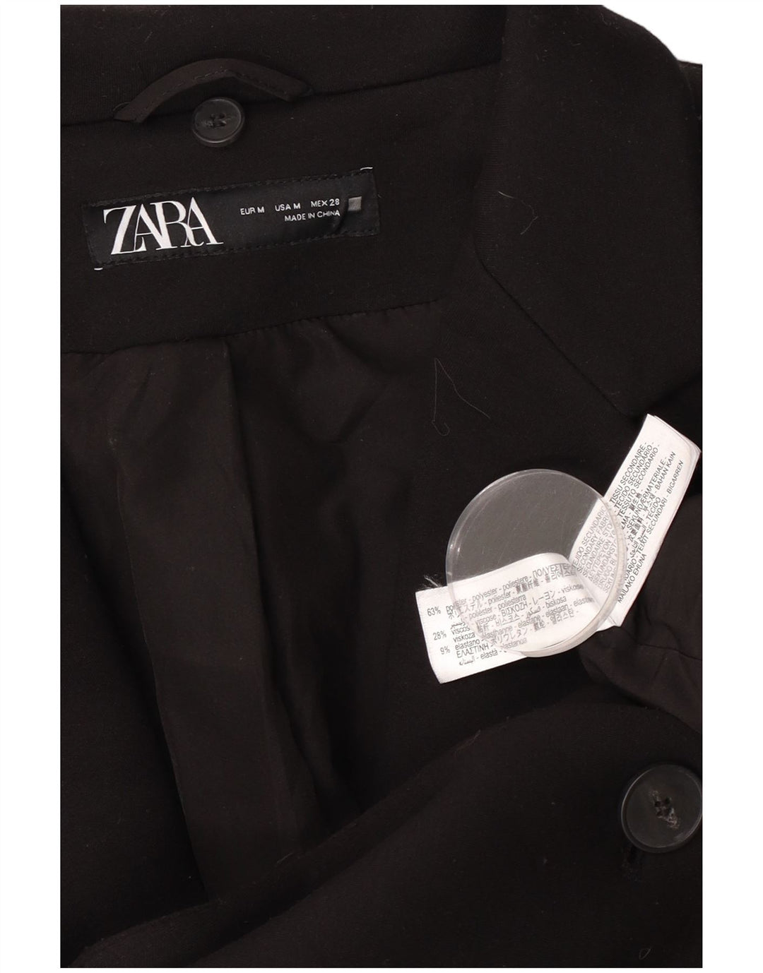 Zara Damen Mantel UK 14 Medium Schwarz Polyester