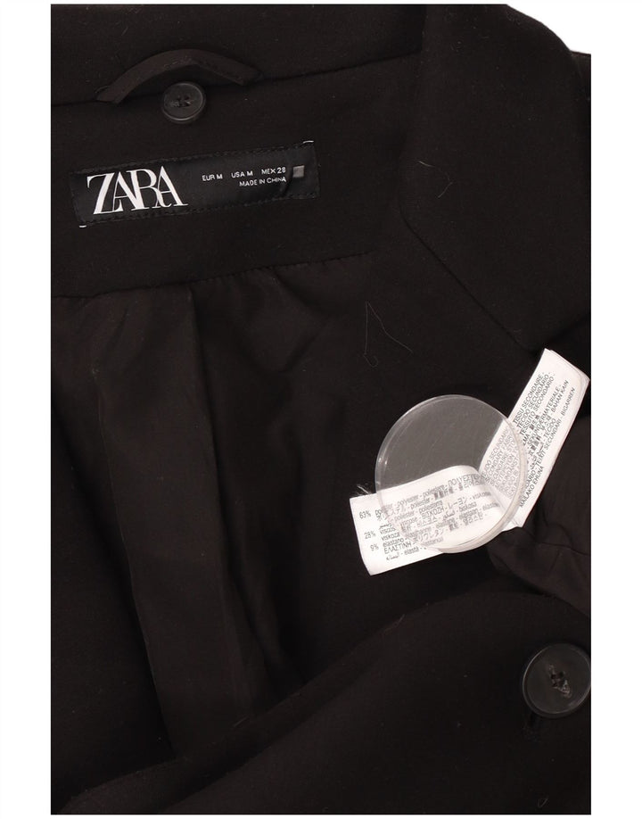Zara Damen Mantel UK 14 Medium Schwarz Polyester