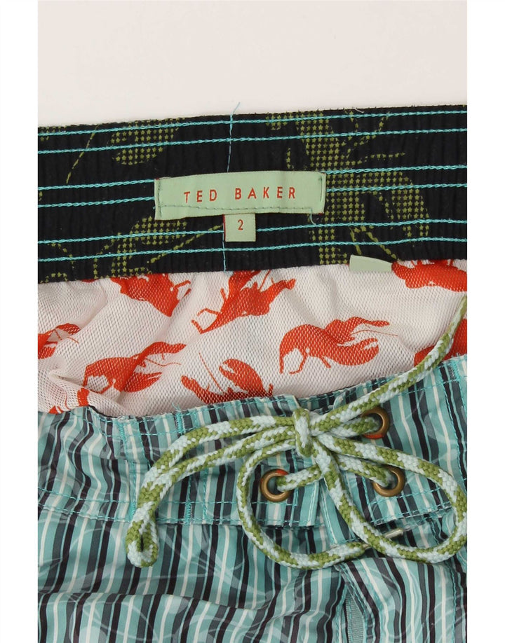 Ted Baker Herren-Badeshorts, Größe 2, klein, blaues Nadelstreifen-Polyester