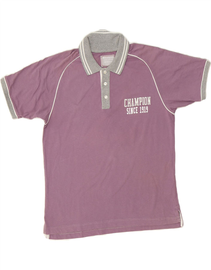 CHAMPION Mens Graphic Polo Shirt Small Purple Cotton Vintage Champion and Second-Hand Champion from Messina Hembry 