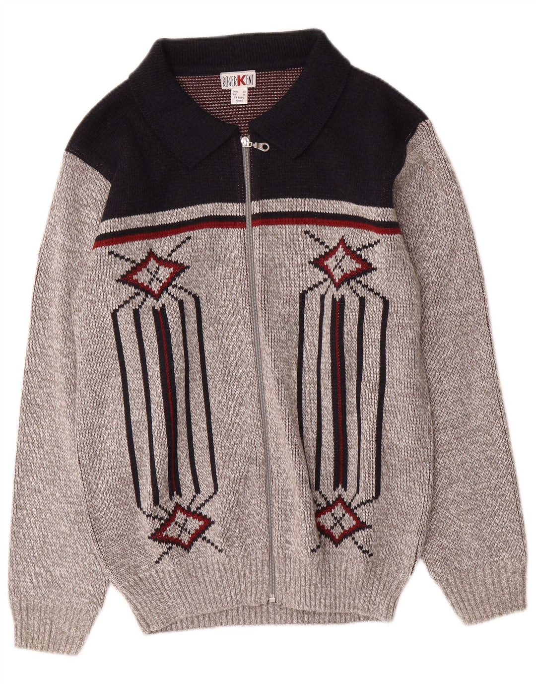 Roger Kent Herren-Cardigan-Pullover IT 46 Small Grey Colourblock Polyacryl