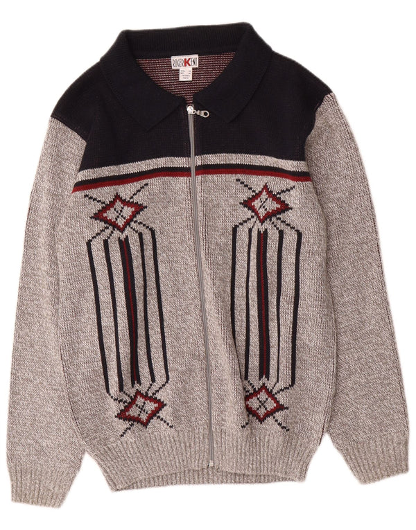 Roger Kent Herren-Cardigan-Pullover IT 46 Small Grey Colourblock Polyacryl