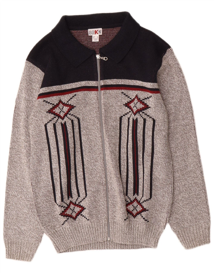 Roger Kent Herren-Cardigan-Pullover IT 46 Small Grey Colourblock Polyacryl