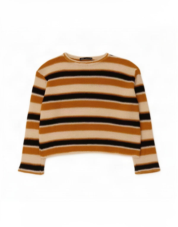 Zara Damen Crop-Pullover mit U-Boot-Ausschnitt, Gr. 10, klein, mehrfarbig gestreift