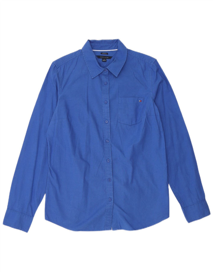Tommy Hilfiger Damen-Hemd mit klassischer Passform, UK 14, mittelblaue Baumwolle