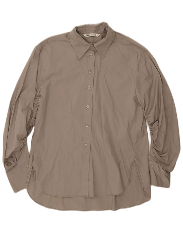 Zara Damen-Oversize-Hemd, UK 10, Größe S, graue Baumwolle