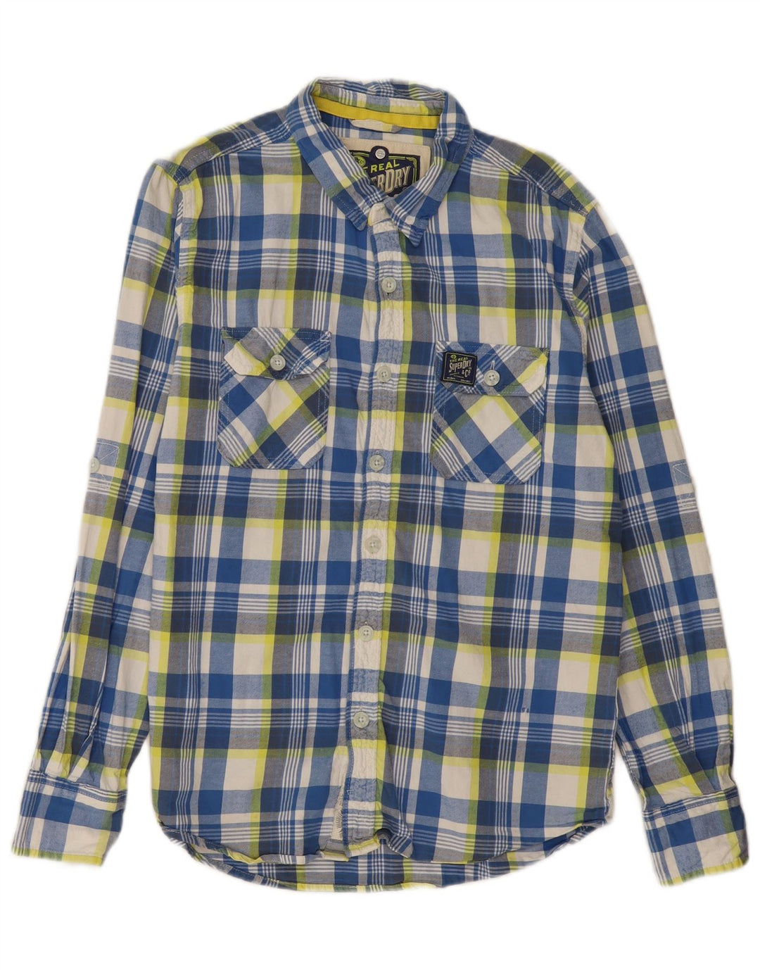SUPERDRY Herren-Klassiker-Flanellhemd XL, blau kariert, Baumwolle