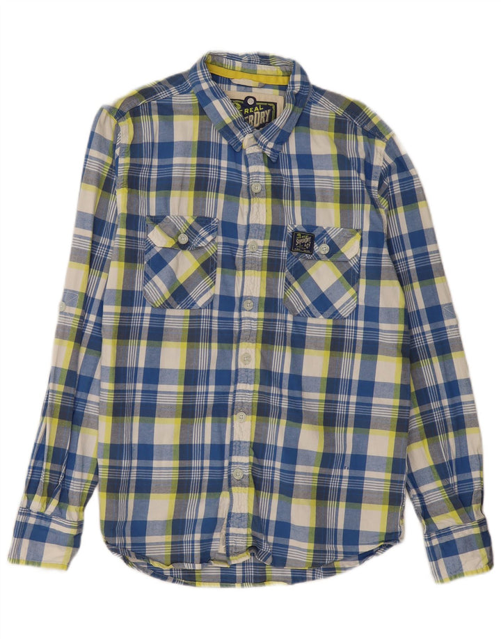 SUPERDRY Herren-Klassiker-Flanellhemd XL, blau kariert, Baumwolle