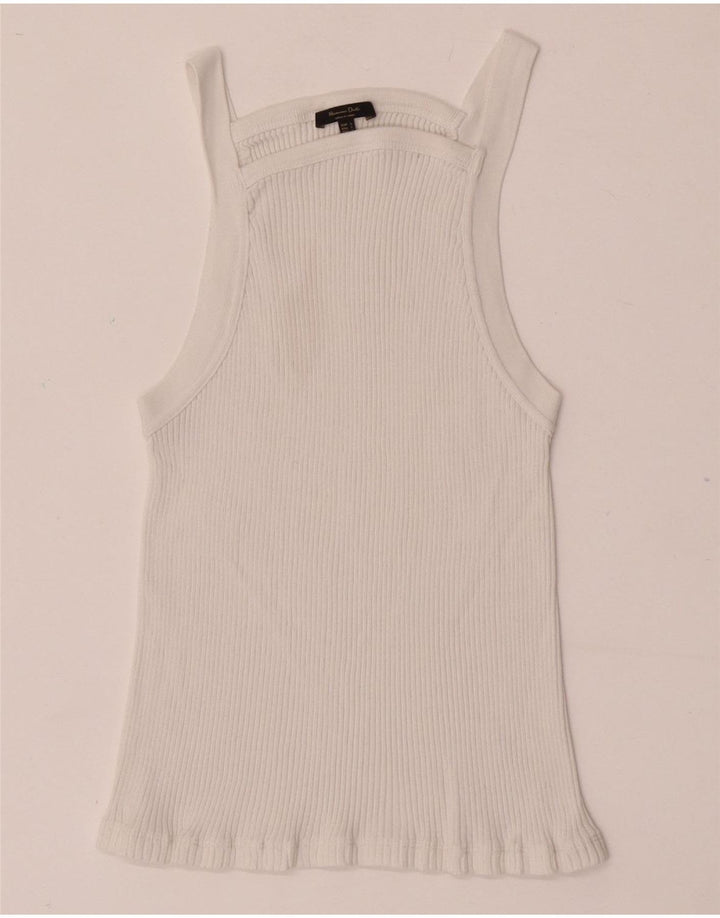 Massimo Dutti Damen Crop Vest Top UK 14 Large Weiß