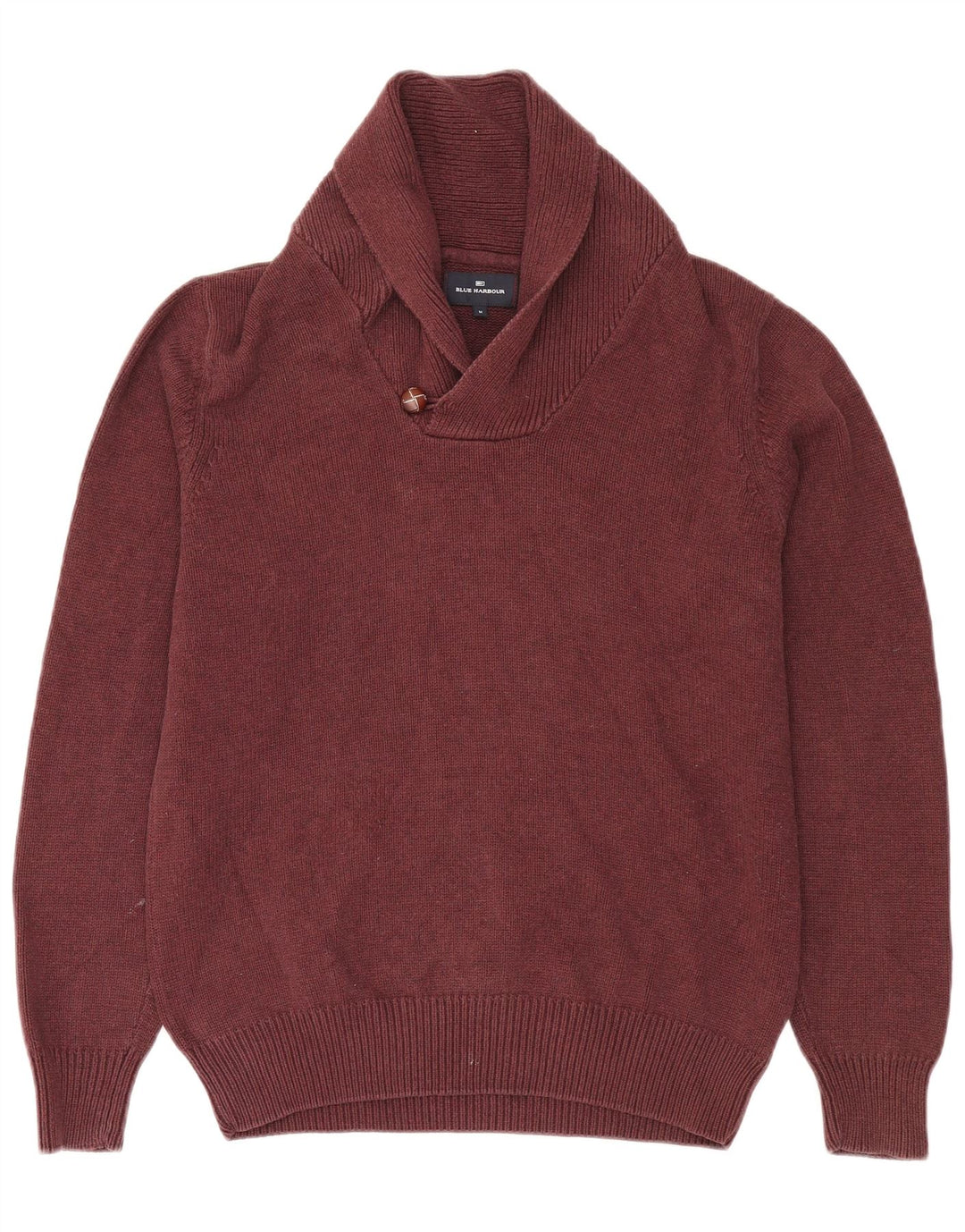 Marks & Spencer Herren-Pullover mit Schalkragen, mittelgroße Baumwolle, Burgunderrot