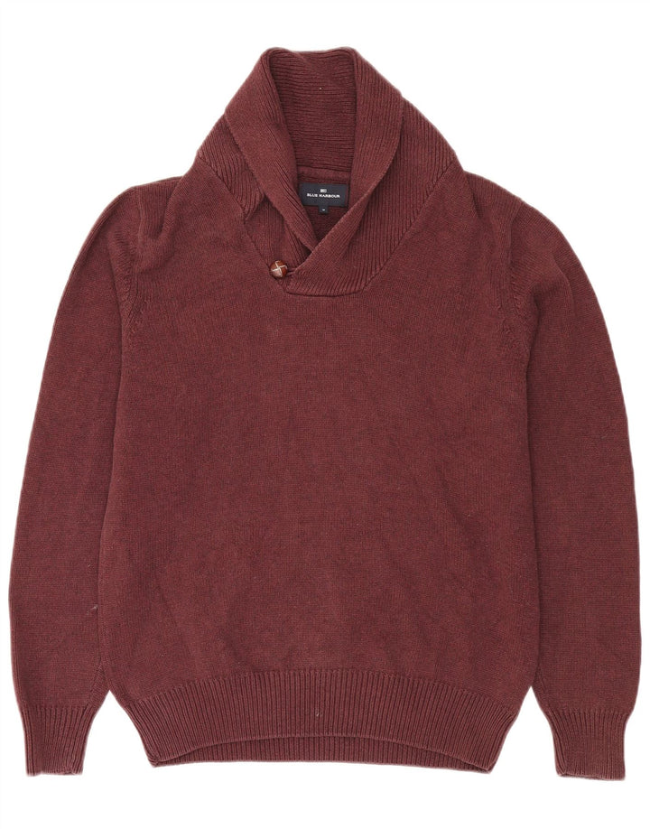 Marks & Spencer Herren-Pullover mit Schalkragen, mittelgroße Baumwolle, Burgunderrot