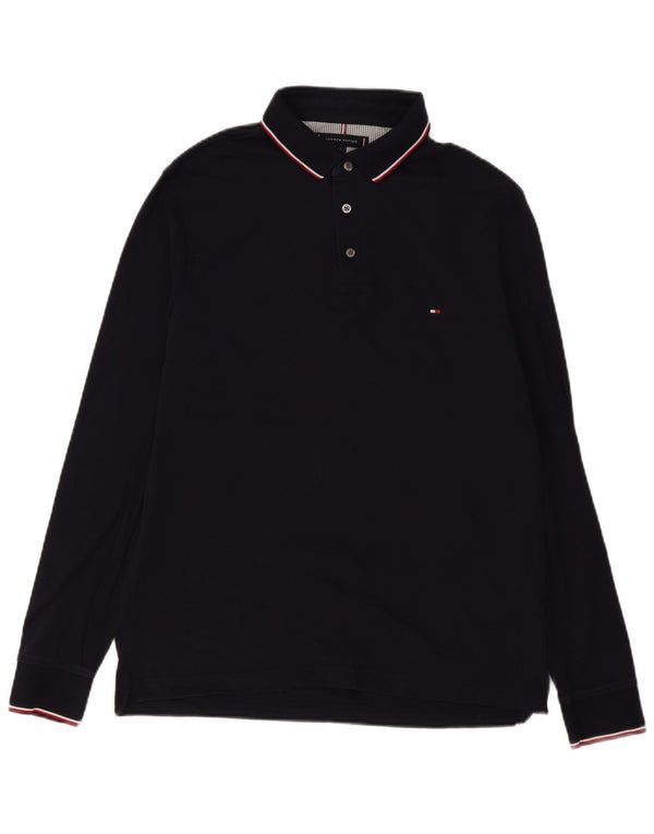 Tommy Hilfiger Mens Long Sleeve Slim Fit Polo Shirt Large Navy Blue Cotton