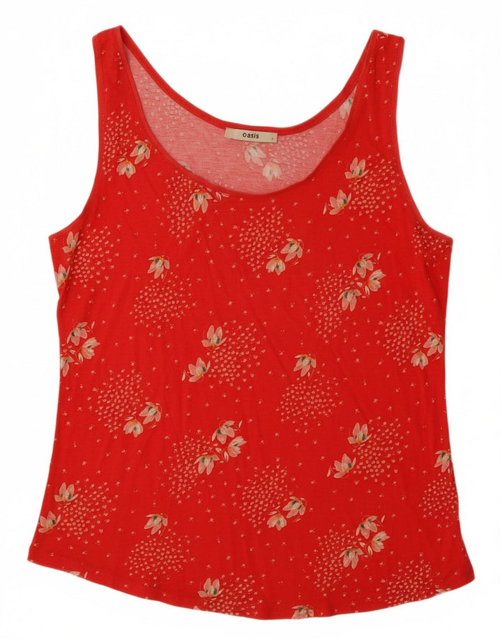 OASIS Damen Weste Top UK 14 Große rote Viskose mit Blumenmuster