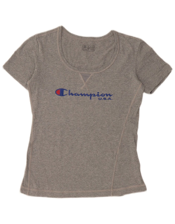 CHAMPION Damen Grafik-T-Shirt-Oberteil UK 12 Mittelgrau