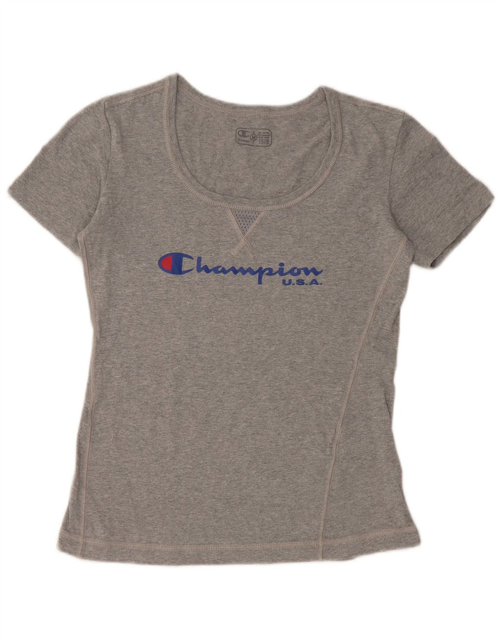 CHAMPION Damen Grafik-T-Shirt-Oberteil UK 12 Mittelgrau