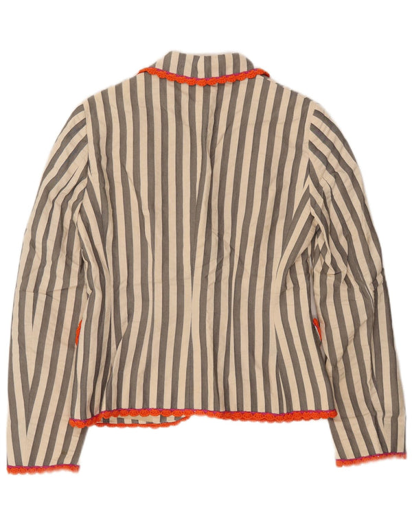 Moschino Damen-Blazerjacke mit 3 Knöpfen, Gr. 10, Größe S, cremefarben, gestreift, Baumwolle