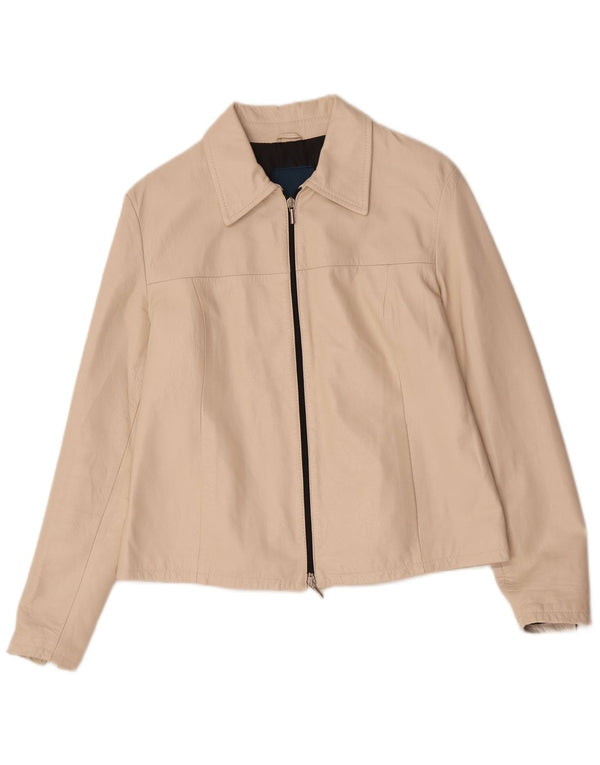 Vintage Damen Lederjacke UK 14 Medium Beige Leder