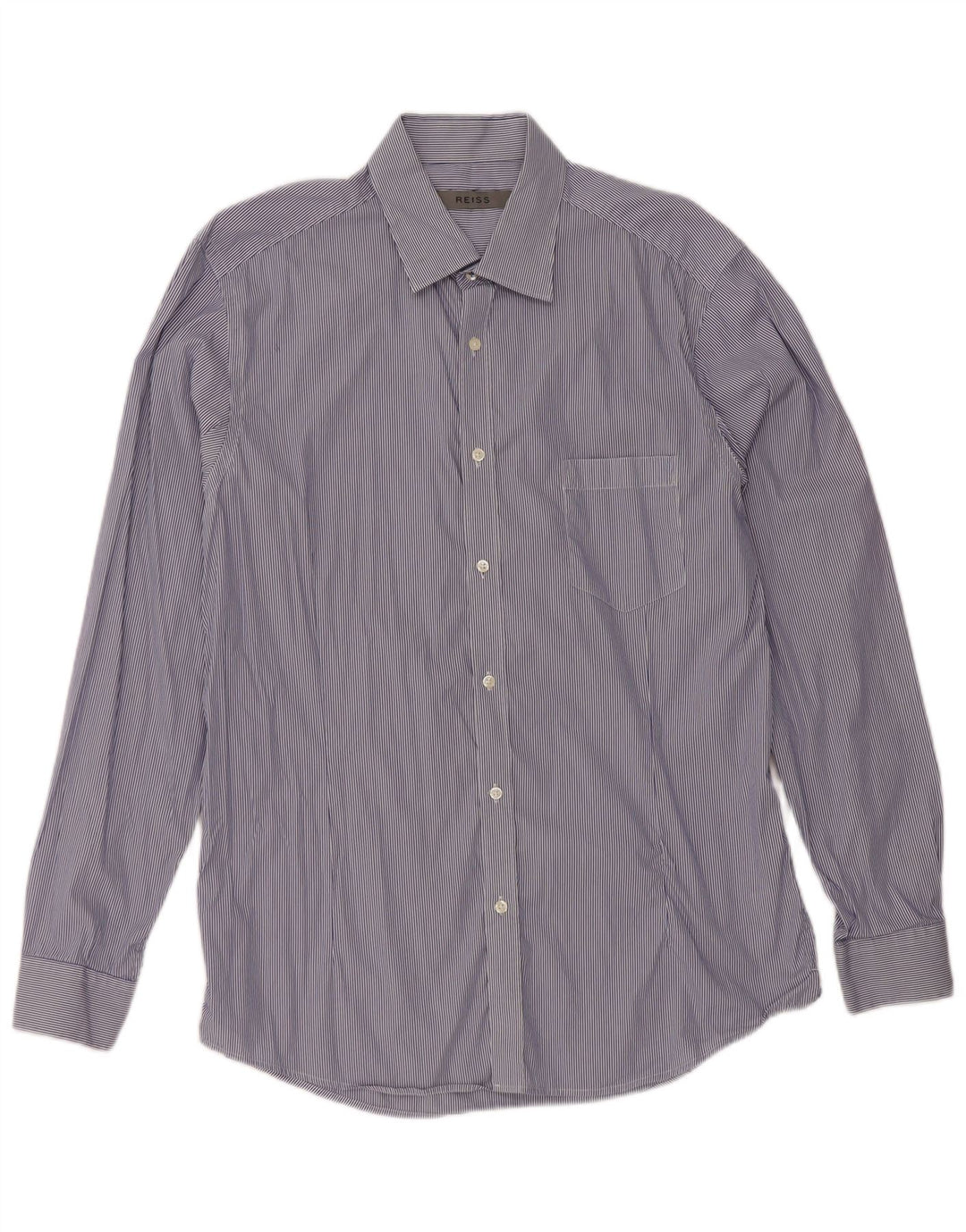 Reiss Herren-Hemd, groß, marineblau, Nadelstreifen-Baumwolle