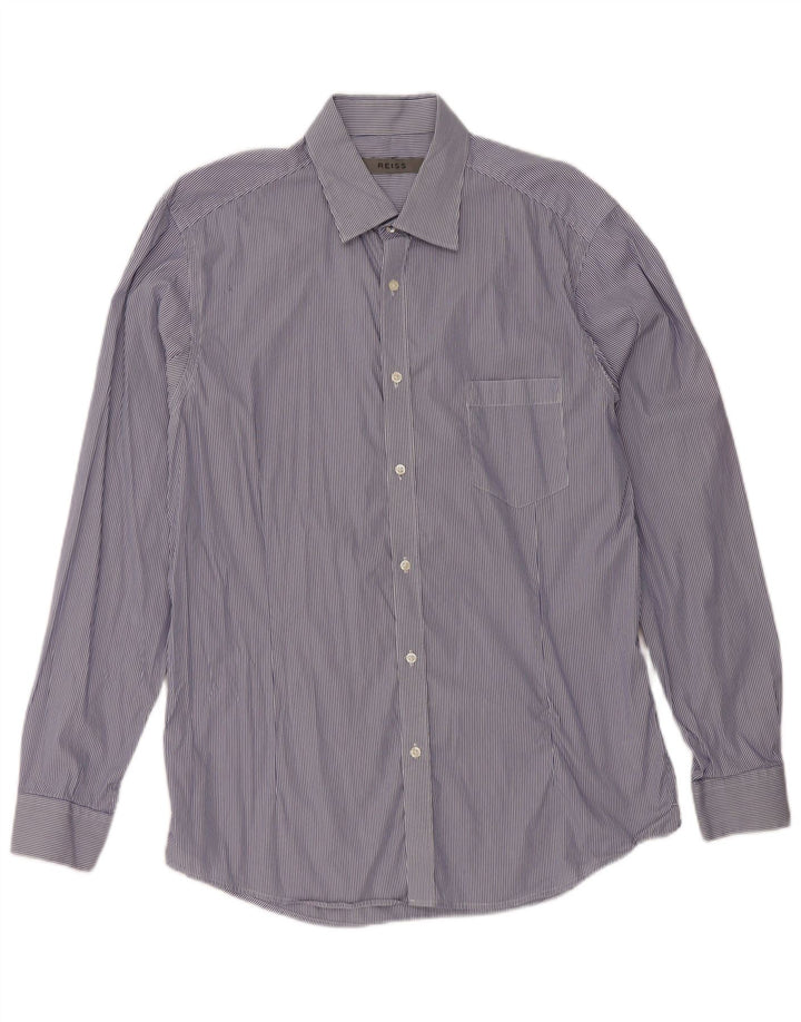 Reiss Herren-Hemd, groß, marineblau, Nadelstreifen-Baumwolle