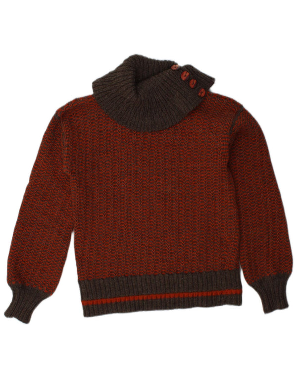 VINTAGE Damen Rollkragenpullover Pullover UK 10 Small Orange Chevron