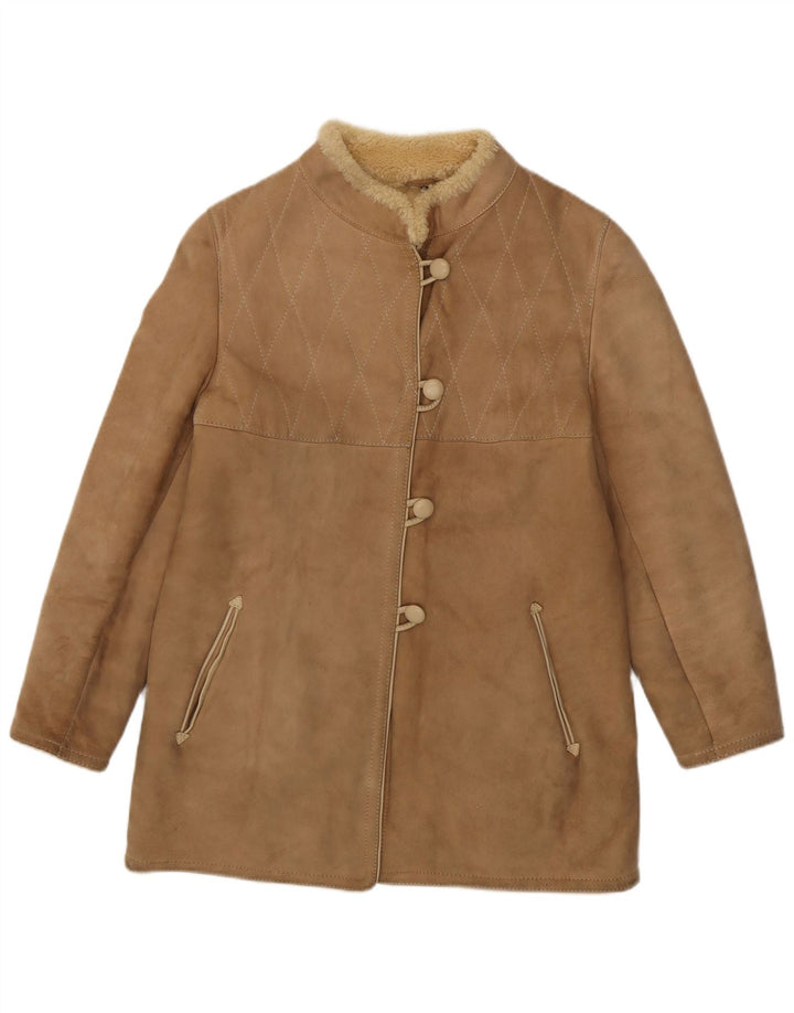Vintage Damen Shearling Mantel IT 44 Medium Beige Shearling