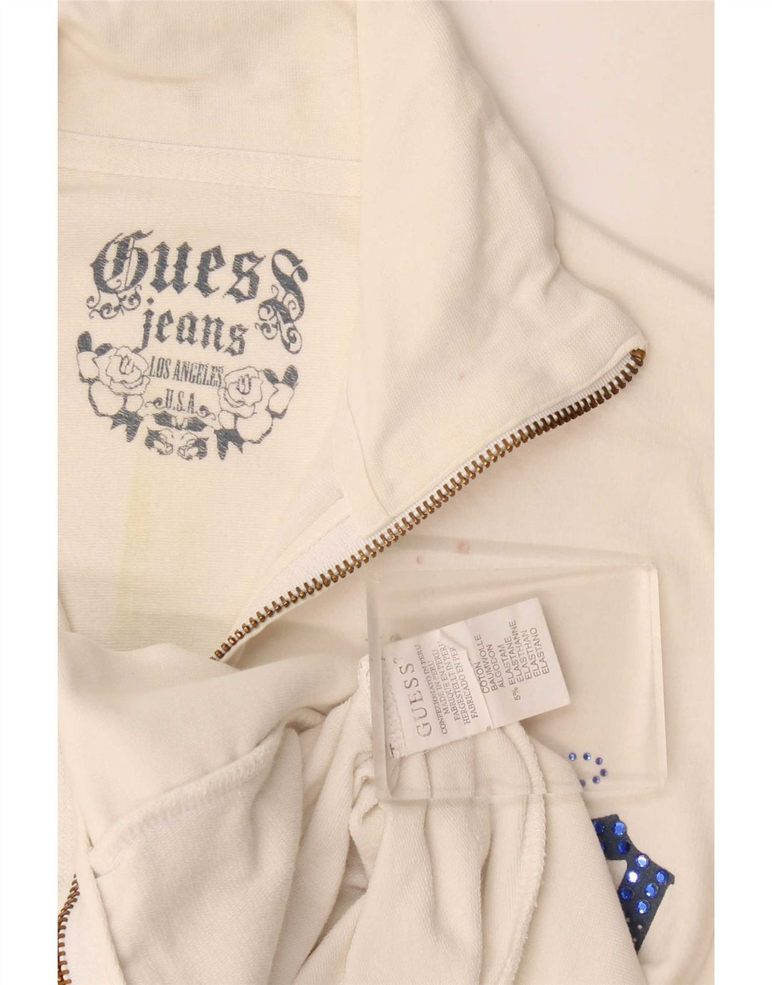 Guess Damen-Trainingsanzugoberteil mit Grafik, UK 10, Größe S, weiße Baumwolle